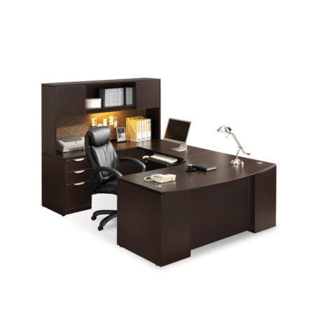Classic Plus Bowfront Desk with Box/Box/File Pedestal and Optional Hutch