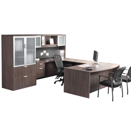 Classic Executive Bowfront Desk with 3/4 Box/File Pedestal and optional storage units