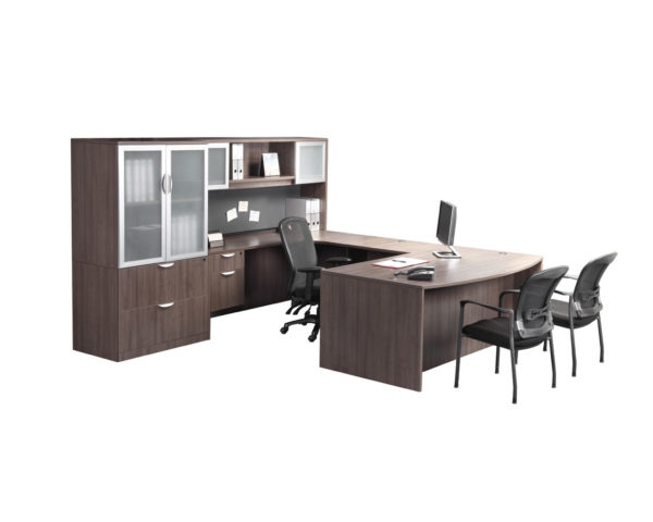 Classic Executive Bowfront Desk with 3/4 Box/File Pedestal and optional storage units